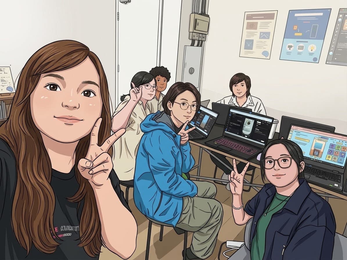 工作室課堂合照插畫——一班人喺電腦前面創作